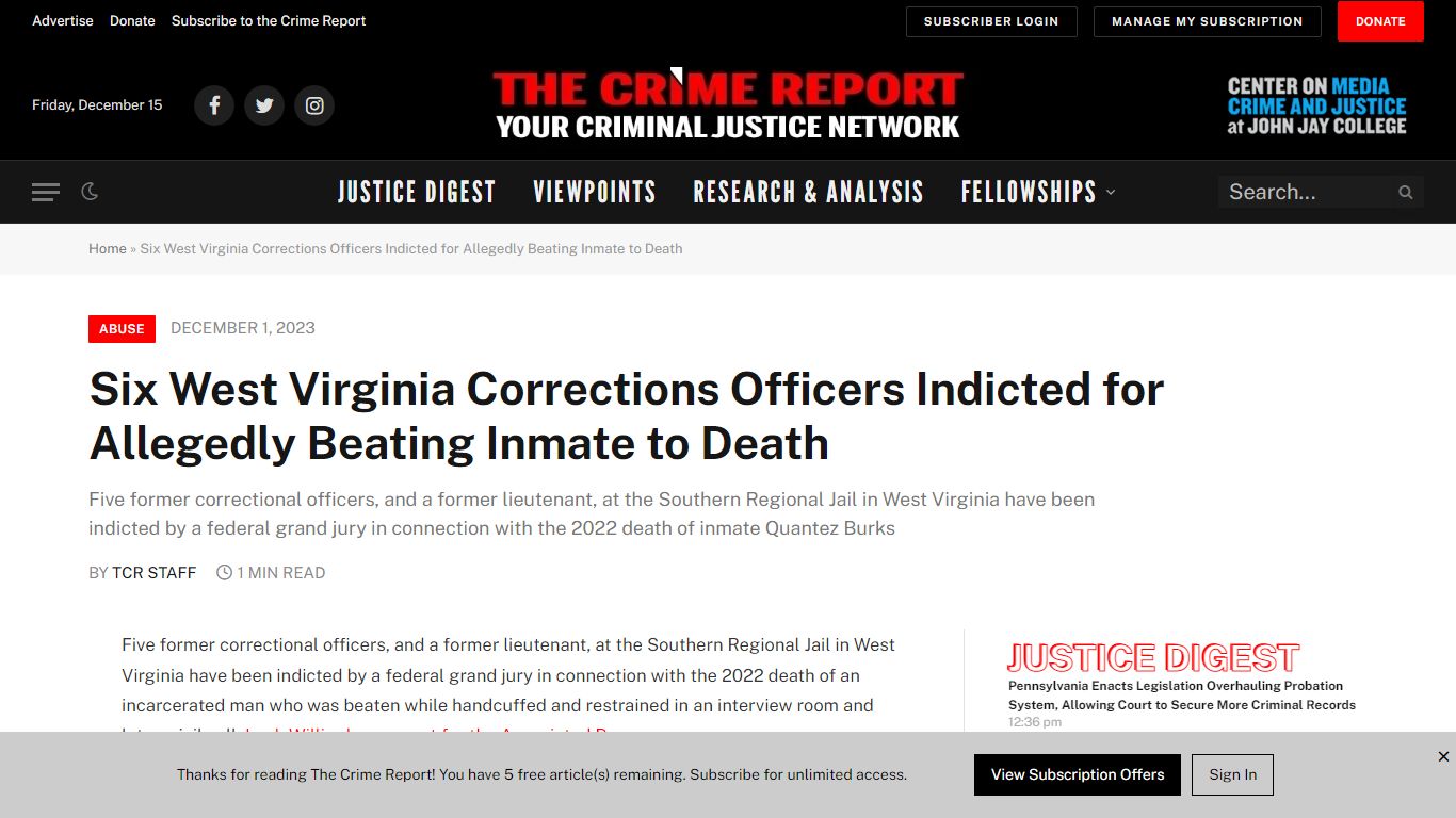 Six West Virginia Corrections Officers Indicted for Allegedly Beating ...